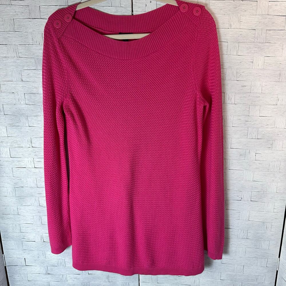 Talbots women's sweater pink button shoulders loose knit nautical preppy coastal